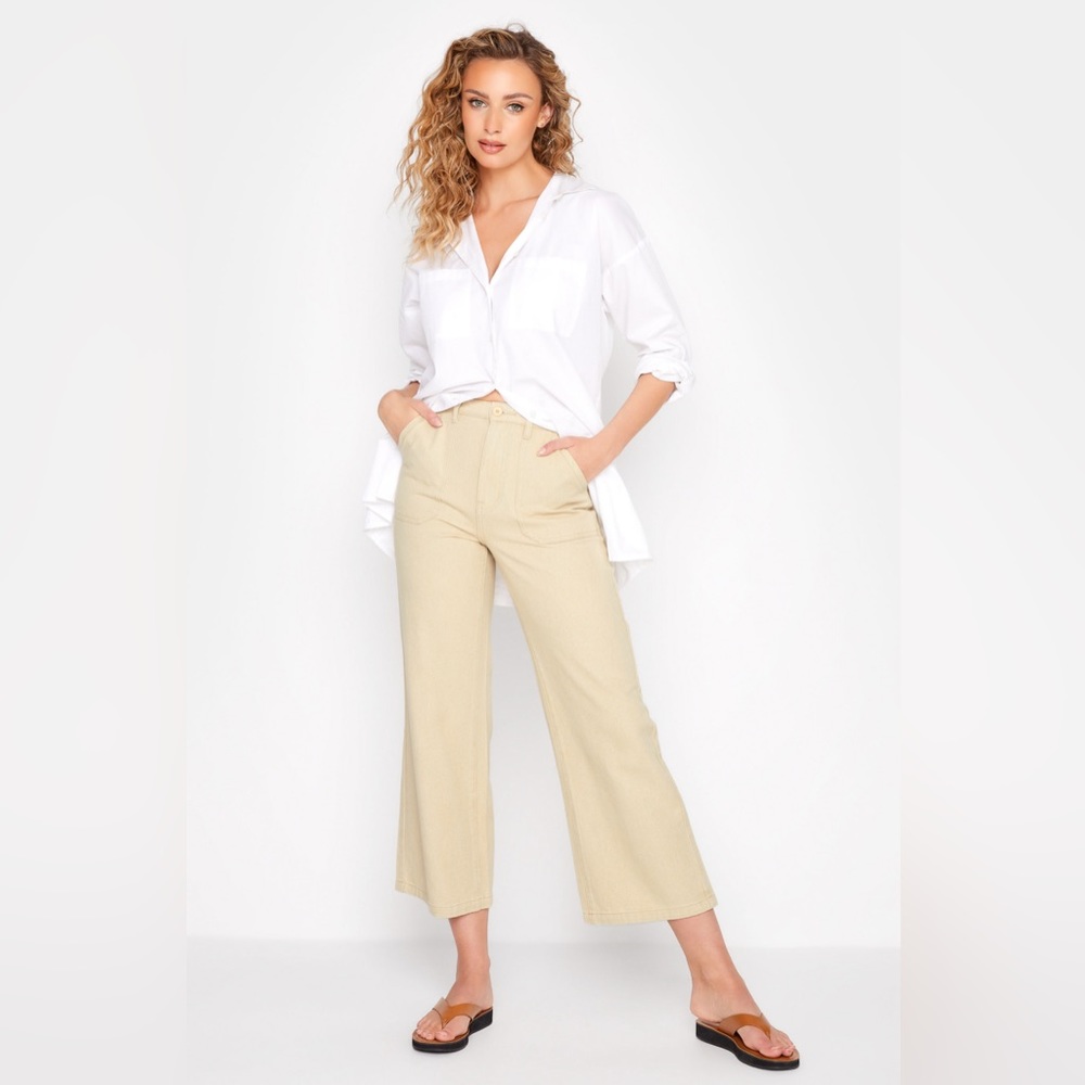 LTS Tall Cream Cotton Twill Wide Leg Cropped Trousers